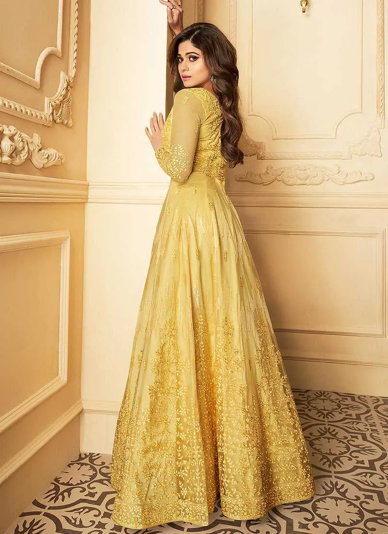 Yellow Heavy Embroidered Kalidar Gown Style Anarkali
