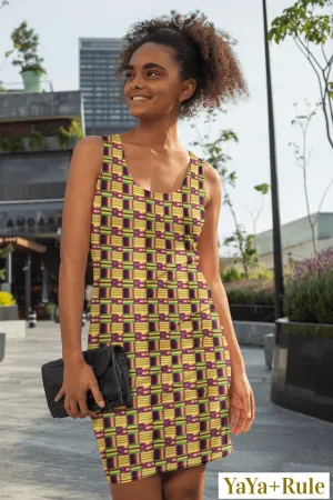 Yellow Purple Kente African Print Dress